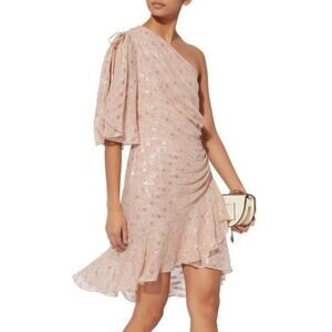 A.L.C. Misha Dress Intermix Exclusive one shoulder ruffle pink gold silk size 4